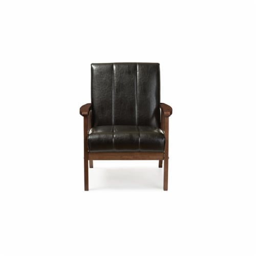 Baxton Studio Nikko Mid-century Modern Scandinavian Style Dark Brown Faux Leather Wooden Lounge Chair