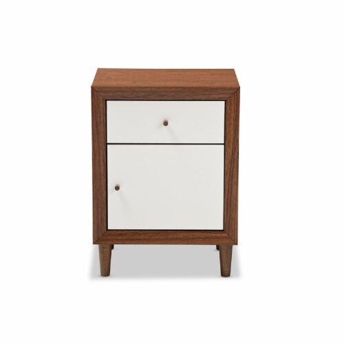 Baxton Studio Harlow Mid-century Modern Scandinavian Style White and Walnut Wood 1-drawer and 1-door Nightstand