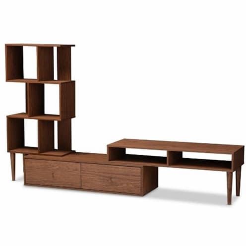 Baxton Studio Haversham Entertainment Center in Dark Walnut Perspective: front