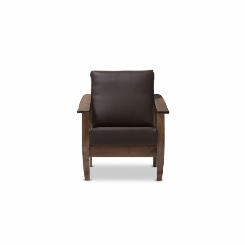 Baxton Studio Pierce Mid-Century Modern Walnut Brown Wood and Dark Brown Faux Leather 1-Seater Lounge Chair