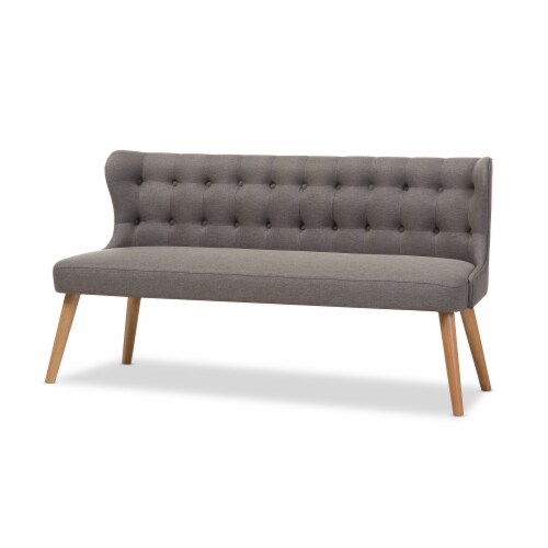 Baxton Studio Melody Mid-Century Modern Grey Fabric and Natural Wood Finishing 3-Seater Settee Bench Baxton Studio Melody Mid-Century Modern Grey Fabric and Natural Wood Finishing 3-Seater Settee Bench