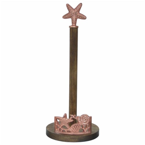 NuSteel TG-KPTH-01C Wooden Kitchen Paper Towel Holder with Burnt Wood & Copper Perspective: front
