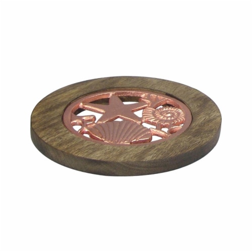 NuSteel TG-TRI-01C Wooden Trivet with Burnt Wood & Copper Perspective: front