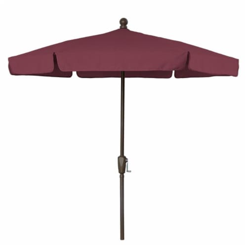 Fiberbuilt 7GCRCB-Burgundy 7.5 ft. 6 Rib Crank Champagne Bronze Hex Garden Umbrella with Burg Perspective: front