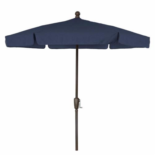 Fiberbuilt 7GCRCB-Navy Blue 7.5 ft. 6 Rib Crank Champagne Bronze Hex Garden Umbrella with Nav Perspective: front