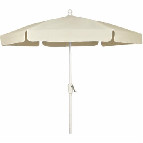 Fiberbuilt 7GCRW-Natural 7.5 ft. 6 Rib Crank White Hex Garden Umbrella with Natural Vinyl Coa Perspective: front