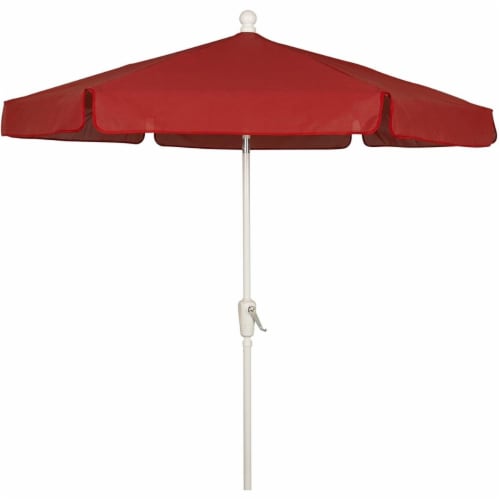 Fiberbuilt 7GCRW-Red 7.5 ft. 6 Rib Crank White Hex Garden Umbrella with Red Vinyl Coated Weav Perspective: front