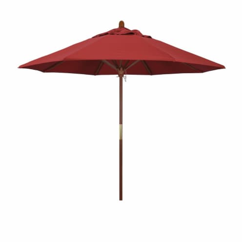 California Umbrella MARE908-F13 9 ft. Wood Market Umbrella Pulley Open Marenti Wood-Olefin-Re Perspective: front
