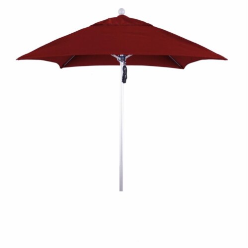 California Umbrella ALTO604002-5403 Venture Silver Market Umbrella, Jockey Red - 6 ft. x 8 Ri Perspective: front