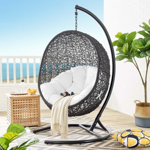 Encase Swing Outdoor Patio Lounge Chair - Espresso White Perspective: front