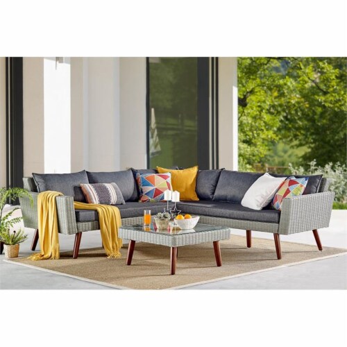 Albany AllWeather Wicker Outdoor Gray Sofa with 29 Square Coffee Table
