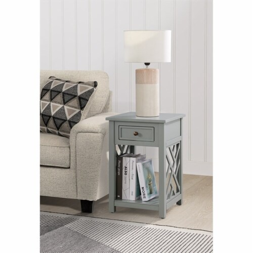 Alaterre Furniture Coventry Gray Wood End Table with Drawer and Shelf