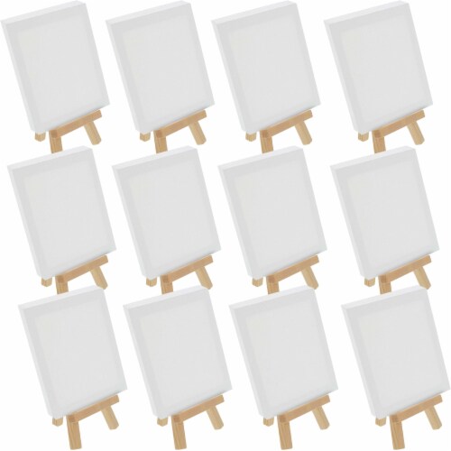 4  x 6  Stretched Canvas with 8  Mini Wood Display Easel Kit, 12 Pack - Artist Tabletop Stand Perspective: front
