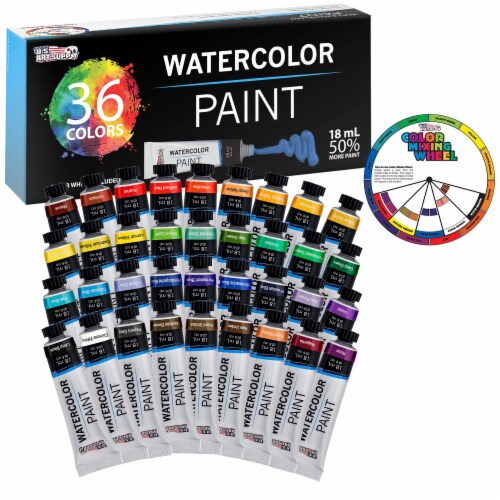 36 Color Set of Watercolor Paint in Large 18ml Tubes - Vivid Colors Kit for Artists, Students Perspective: front