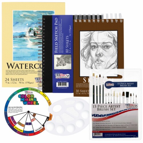 20 Piece Drawing, Sketch and Painting - Paper and Brush Accessory Pack Perspective: front