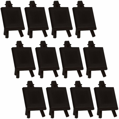 3  x 3  Stretched Black Canvas with 5  Mini Black Wood Display Easel Kit, 12 Pack Perspective: front