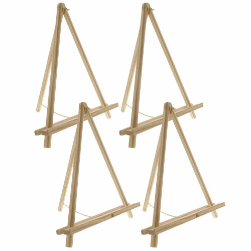 16  Natural Wood Display Stand A-Frame Artist Easel, 4 Pack - Adjustable Wooden Stand Perspective: front