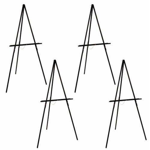 64  Black Torrey Wooden A-Frame Tripod Studio Artist Floor Easel, 4 Pack - Adjustable Tray Perspective: front