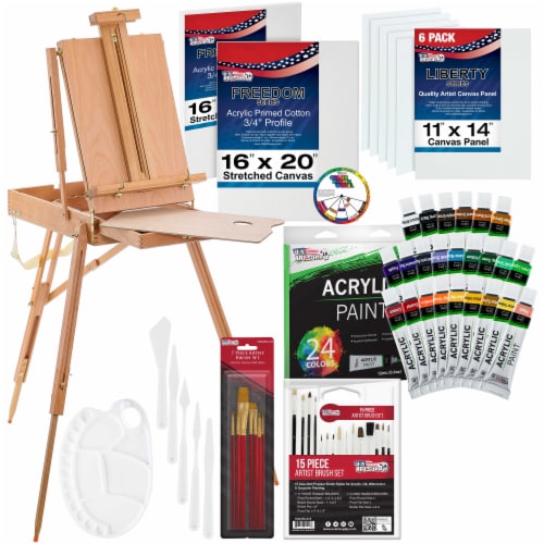 62 Piece Artist Acrylic Painting Kit with Coronado French Easel, Paint, Canvas & Accessories Perspective: front