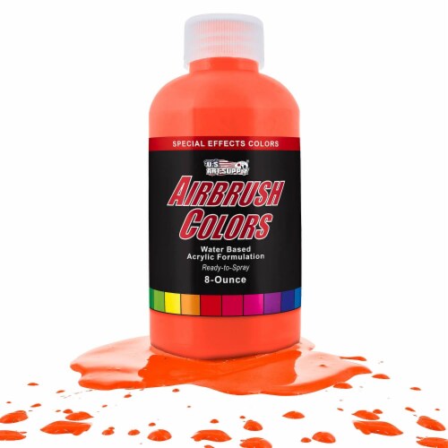 Neon Orange, Fluorescent Special Effects Acrylic Airbrush Paint, 8 oz. Perspective: front