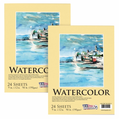 9  x 12  Extra Heavy-Weight Watercolor Paper Pad, 24 Sheets, 90 Pound (190gsm) - 2 Pads Perspective: front