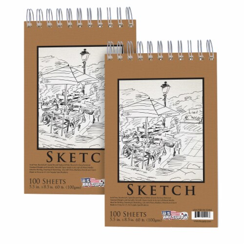 5.5  x 8.5  Premium Spiral Bound Sketch Pad, Pad of 100-Sheets, 60 Pound (100gsm) (2 Pads) Perspective: front