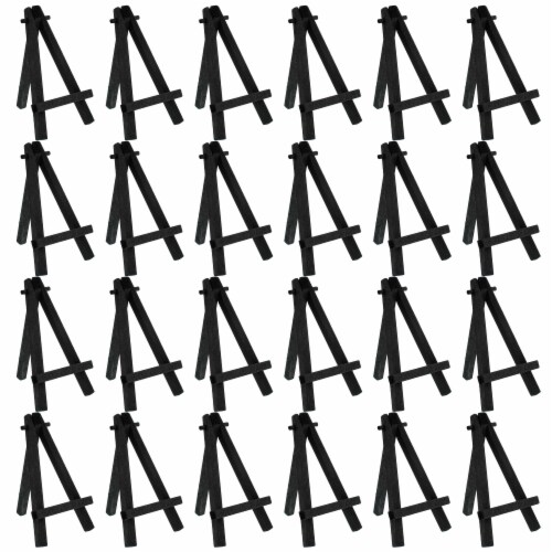 5  Mini Black Wood Display Easel, 24 Pack, A-Frame Artist Painting Party Tripod Easel Perspective: front