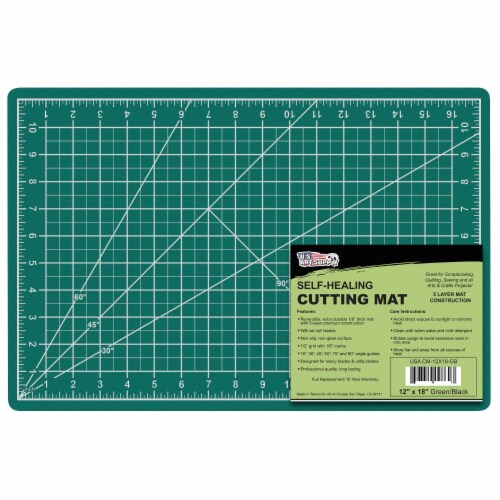 12  x 18  Green/Black Self Healing 5-Ply Double Sided Durable Non-Slip PVC Cutting Mat Perspective: front