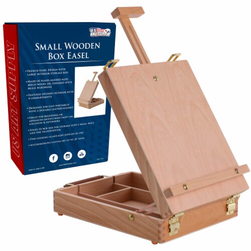 Newport Small Adjustable Wood Table Sketchbox Easel - Portable Wooden Artist Storage Case Perspective: front