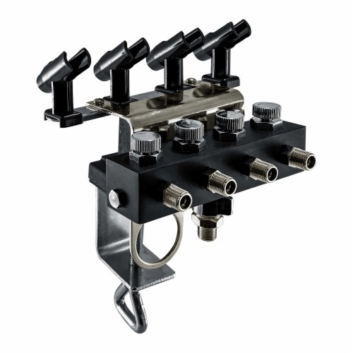 Airbrush Holder Station with 4-Way Air Splitter Manifold, Holds Up to 4 Airbrushes Perspective: front