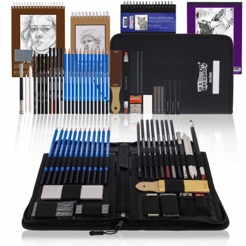 44-Piece Drawing & Sketching Art Set with 4 Sketch Pads - Graphite, Charcoal Pencils & Sticks Perspective: front