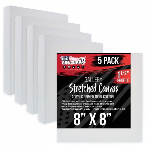 8  x 8  Gallery Depth 1-1/2  Profile Stretched Canvas 5-Pack - Gesso Triple Primed Cotton Perspective: front