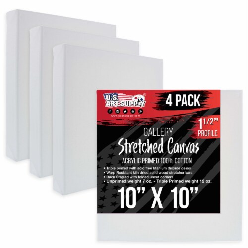 10  x 10  Gallery Depth 1-1/2  Profile Stretched Canvas 4-Pack - Gesso Triple Primed Cotton Perspective: front