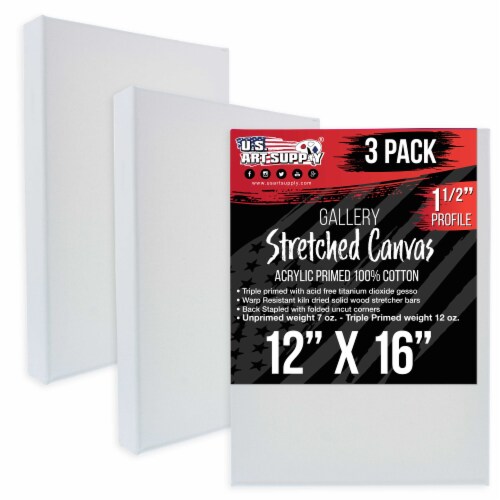 12  x 16  Gallery Depth 1-1/2  Profile Stretched Canvas 3-Pack - Gesso Triple Primed Cotton Perspective: front
