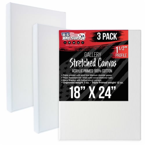 18  x 24  Gallery Depth 1-1/2  Profile Stretched Canvas 3-Pack - Gesso Triple Primed Cotton Perspective: front