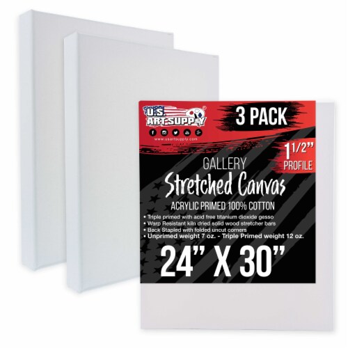 24  x 30  Gallery Depth 1-1/2  Profile Stretched Canvas 3-Pack - Gesso Triple Primed Cotton Perspective: front