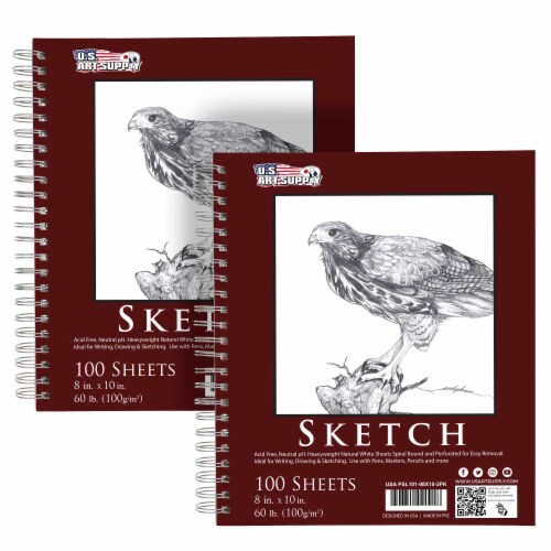 8  x 10  Side Spiral Bound Sketch Paper Drawing Pad, 100 Sheets, 60lb - 2 Pads Perspective: front