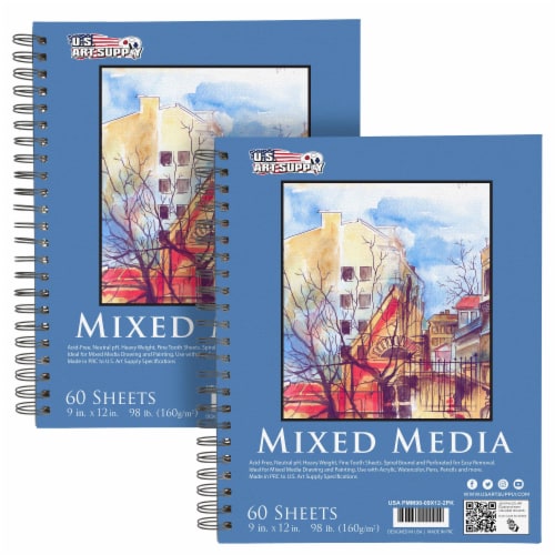 9 x 12 Spiral-Bound Mixed Media Paper Pad Sketchbook, 60 Sheets