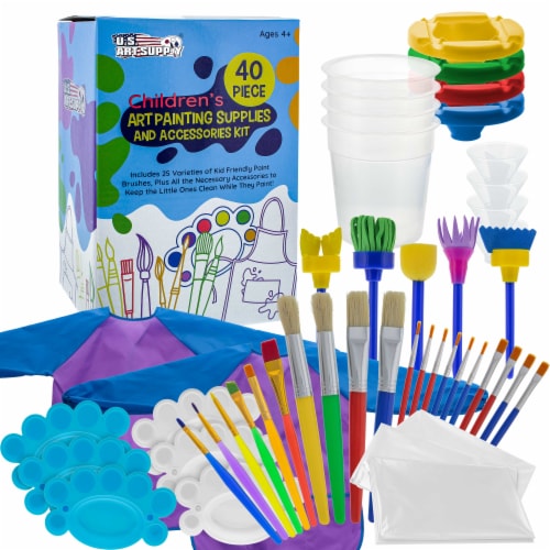 40-Piece Children's Art Painting Supplies and Accessories Kit - Brushes, Cups, Palettes Perspective: front