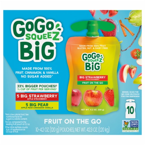 GoGo SqueeZ Big SqueeZ Pear & Strawberry Applesauce Pouches Perspective: front