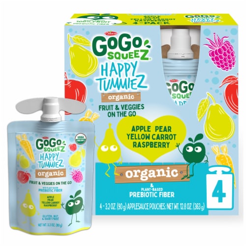 GoGo squeeZ Organic Apple Pear Yellow Carrot Raspberry Fruit & Veggies Pouches