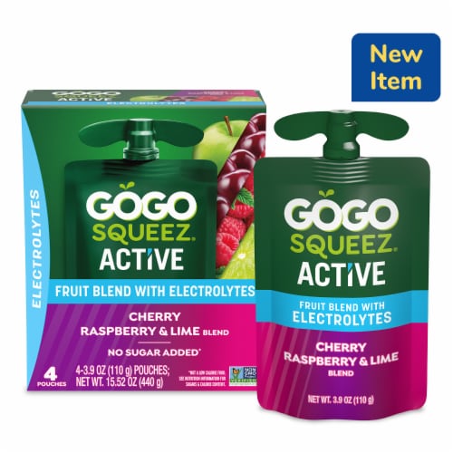 GoGo squeeZ Active Fruit Blend with Electrolytes, Cherry Raspberry Lime Perspective: front