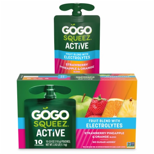 GoGo squeeZ Active Fruit Blend with Electrolytes, Strawberry Pineapple Orange Perspective: front