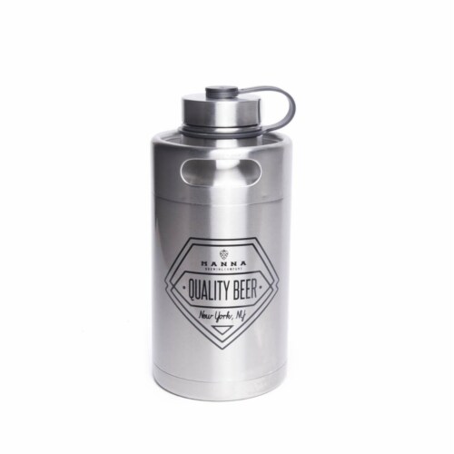 Manna 6407316 64 oz Silver Stainless Steel - Quality Beer Keg Growler Water Bottle BPA Free Perspective: front