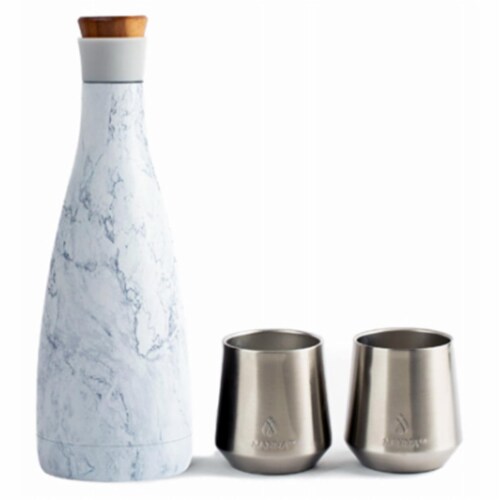 Core Home 243608 50 oz White Marble Carafe with 2 Double Wall Vacuum Insulated Cups Perspective: front