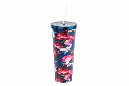 Clear Flower 24 Oz Water Bottle With Straw 