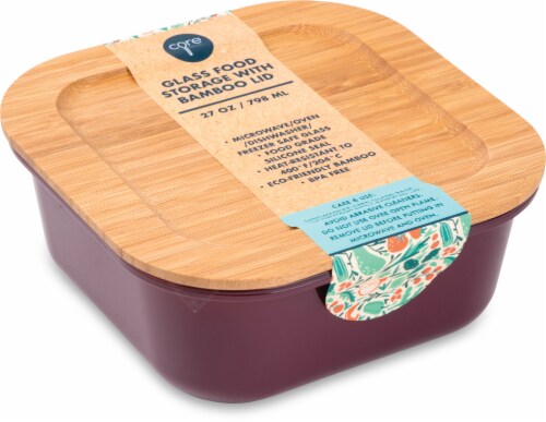 Core Kitchen Concave Colored Glass Food Storage Container with Bamboo Lid - Burgundy Perspective: front
