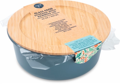 Core Kitchen Concave Colored Glass Food Storage Container with Bamboo Lid - Gray Perspective: front