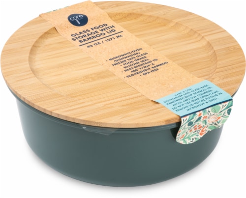 Core Home Glass Food Storage Container with Bamboo Lid – Green Perspective: front