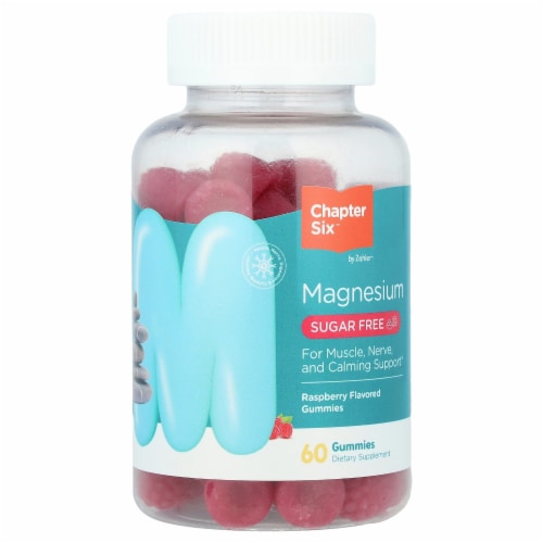 Chapter Six Magnesium Gummies Sugar Free Raspberry 200 mg - 60 Gummies (100 mg per Perspective: front